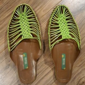 Mochi green Woven slipon sandals from India.
